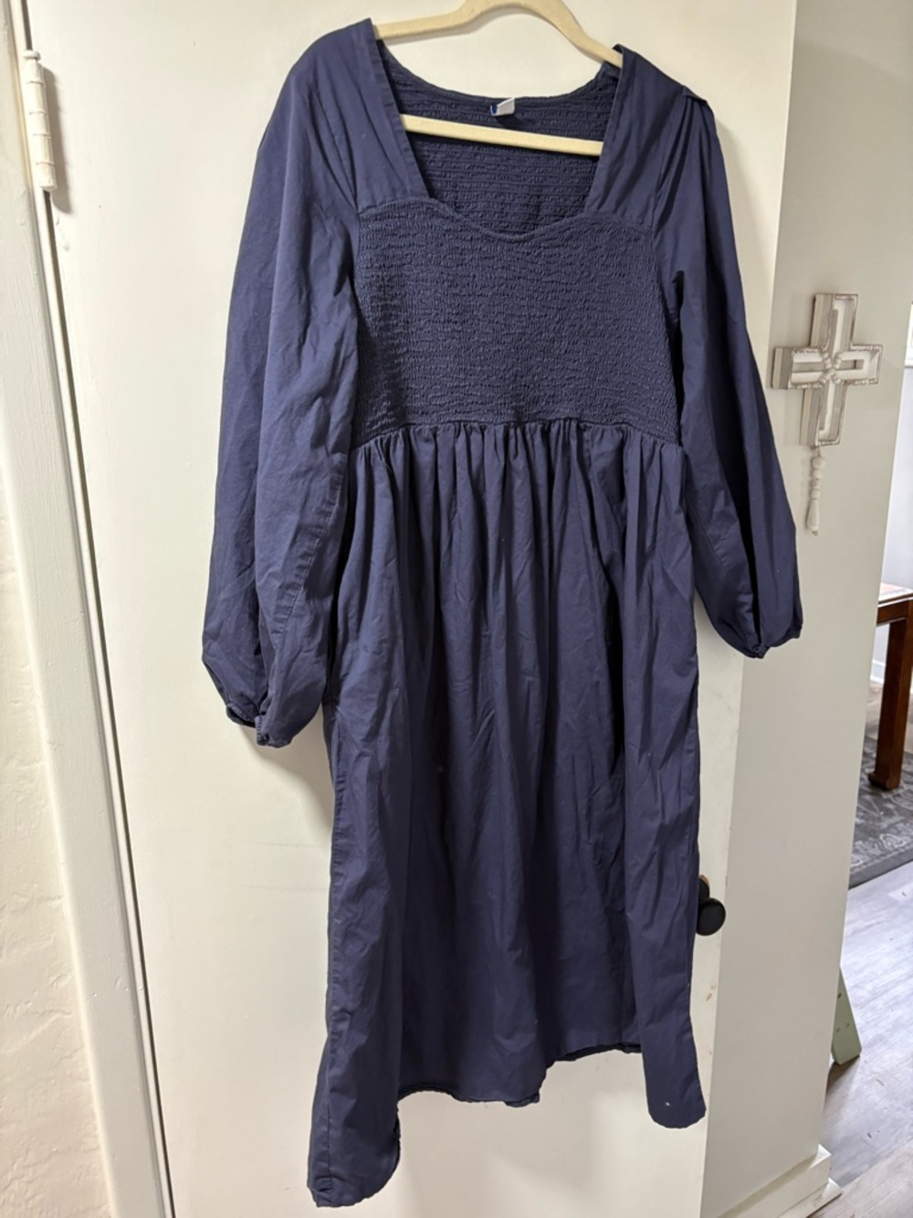 Old Navy Navy Smocked Long Sleeve Midi Dress